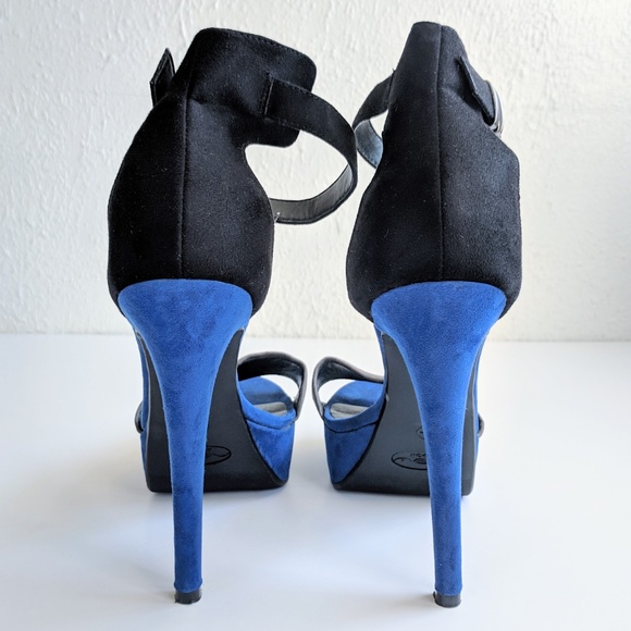 ASOS New Look Blue Black Gray Suede Platform Heels - Picture 5 of 7